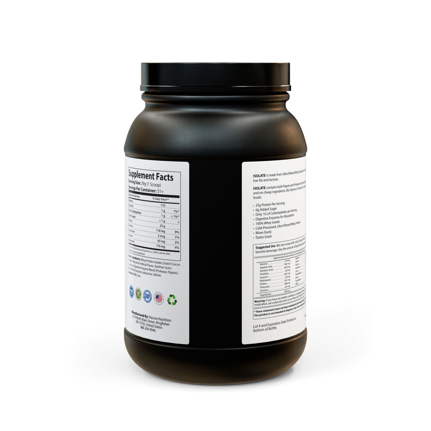 Whey Isolate Protein Supplement (907g, 2lb)- Chocolate